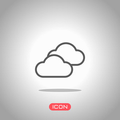 Mostly cloudy icon. Simple linear icon with thin outline. Icon under spotlight. Gray background