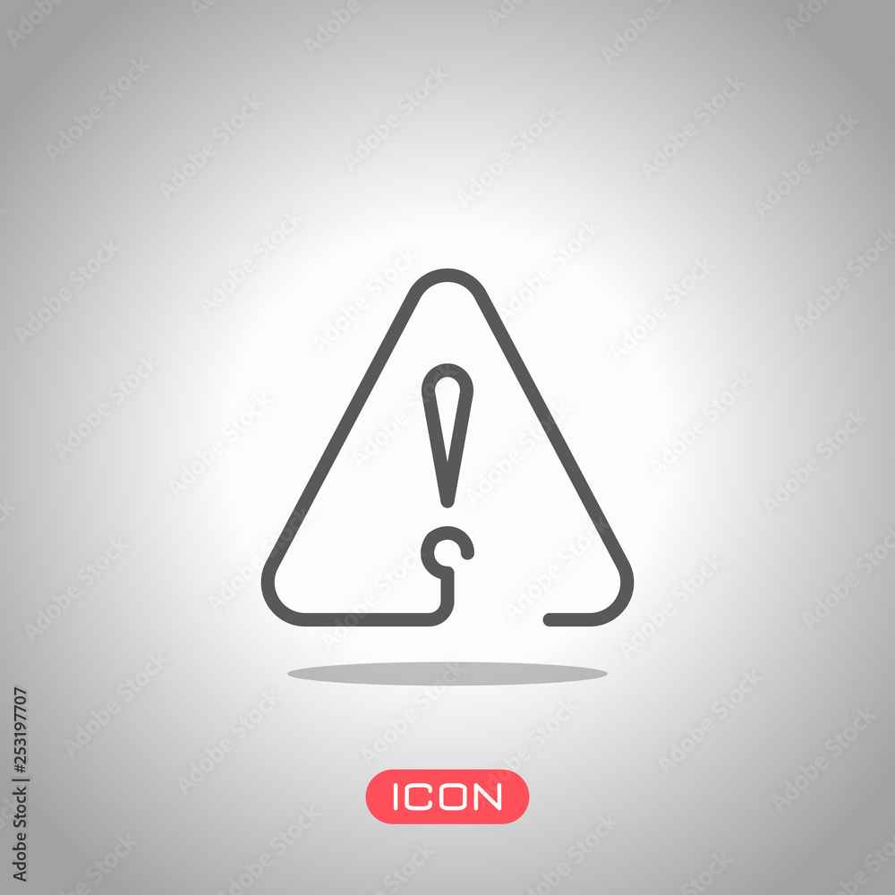 Poster exclamation mark in warning triangle. linear symbol with thin outline. one line style. simple icon. 