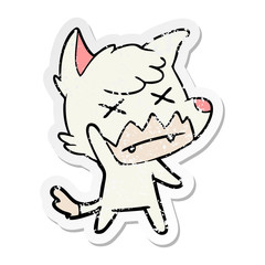 distressed sticker of a cartoon dead fox