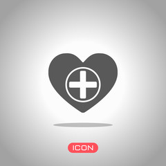 Fototapeta premium Heart and medical cross. Simple icon. Icon under spotlight. Gray background