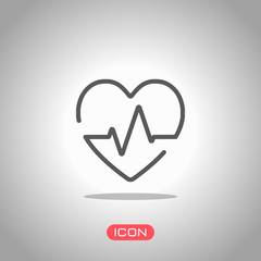 Heart and pulse line. One line style. Linear icon with thin outline. Icon under spotlight. Gray background