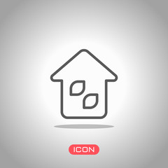 Simple house icon. Linear icon with thin outline. Icon under spotlight. Gray background