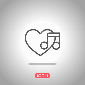 Heard and note, Favourite music. Linear icon with thin outline. Icon under spotlight. Gray background