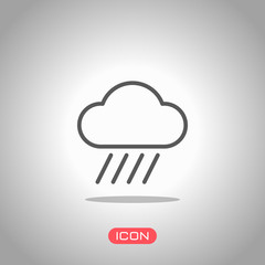 Cloud and rain. Weather simple icon. Linear style. Icon under spotlight. Gray background