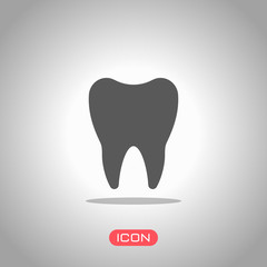 Silhouette of tooth. Simple icon. Icon under spotlight. Gray background