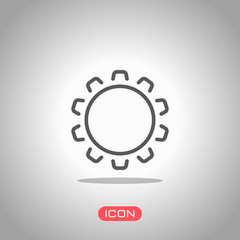 Simple gear or setting. Linear icon, thin outline. Icon under spotlight. Gray background