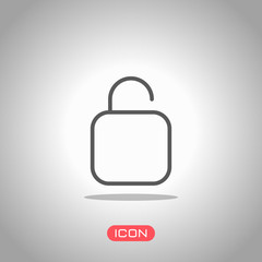 Simple unlock. Linear, thin outline. Icon under spotlight. Gray background