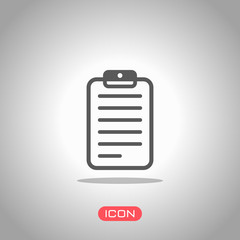 tablet, paper with text. Icon under spotlight. Gray background