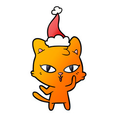 gradient cartoon of a cat wearing santa hat