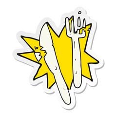 sticker of a cartoon cracked plastic cutlery