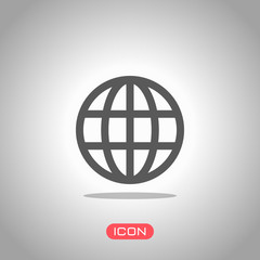 Simple globe icon. Linear. Icon under spotlight. Gray background