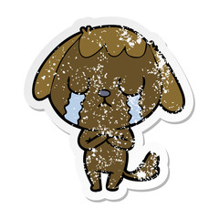 distressed sticker of a cute cartoon dog crying