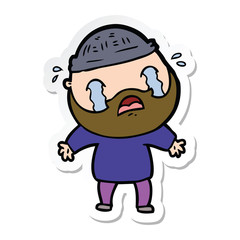 sticker of a cartoon bearded man crying