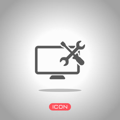 Computer repair service. Icon under spotlight. Gray background