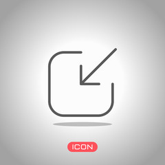 Share, login or download. Diagonal arrow into square. Icon under spotlight. Gray background