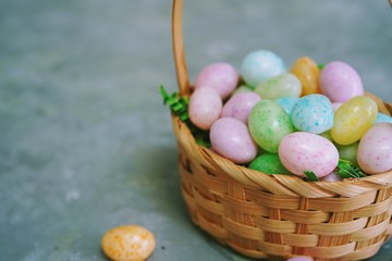 Multi colored speckled jelly beeans eggs/ Easter background