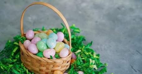 Multi colored speckled jelly beeans eggs/ Easter background