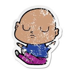 distressed sticker of a cartoon bald man