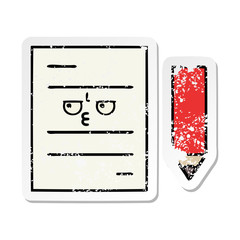 distressed sticker of a cute cartoon test paper