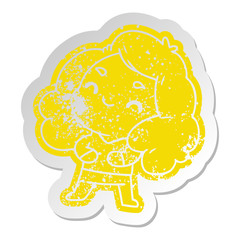 distressed old sticker of a cute kawaii girl