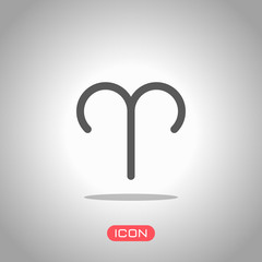 Astrological sign. Aries simple icon. Icon under spotlight. Gray background