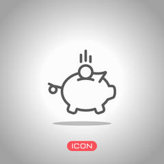 Piggy bank, dollar coin. Business icon. Icon under spotlight. Gray background
