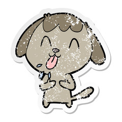 distressed sticker of a cute cartoon dog