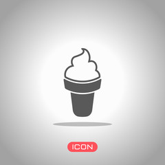 Ice cream in waffle cone. Simple icon. Icon under spotlight. Gray background