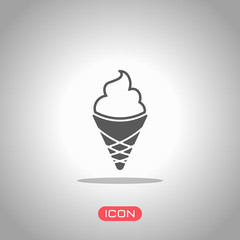 Ice cream in waffle cup. Simple icon. Icon under spotlight. Gray background