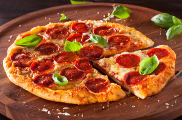 Homemade Pepperoni Pizza with Fresh Basil