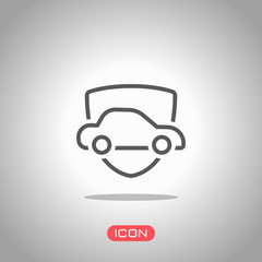 Car protect, shield of secure, linear outline icon. Icon under spotlight. Gray background