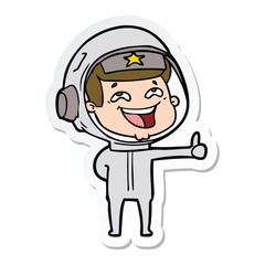 sticker of a cartoon laughing astronaut