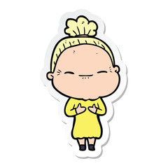 sticker of a cartoon peaceful old woman