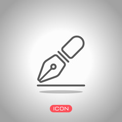 ink pen, simple linear outline icon. Icon under spotlight. Gray background