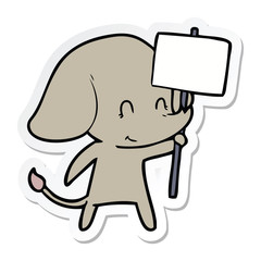 sticker of a cute cartoon elephant with sign