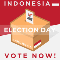 election day with voting box isolated on indonesian flag background. vector illustration