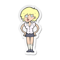 sticker of a cartoon surprised woman with hands on hips