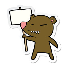 sticker of a angry bear cartoon protesting