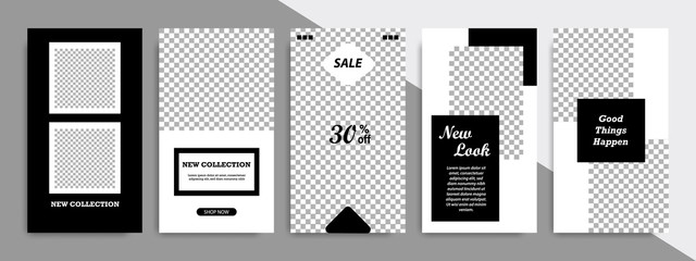 Set of minimalist black and white frame, stripe line template background. Suitable for social media post, stories, story, roll banner, expandable banner, flyer, and brochure.