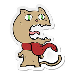 sticker of a cartoon frightened cat