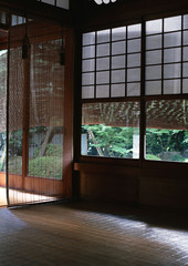 Japanese house interior wooden window with white texture details background