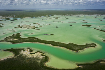 Turquoise lagoon aerial drone yucatan mexico