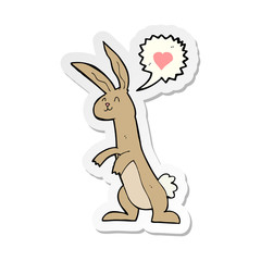 Fototapeta na wymiar sticker of a cartoon rabbit in love