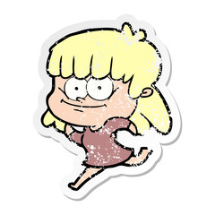 distressed sticker of a cartoon smiling woman