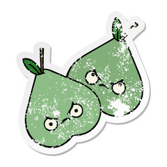 distressed sticker of a cute cartoon green pear