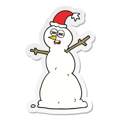 sticker of a cartoon unhappy snowman