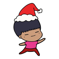 line drawing of a smug boy wearing santa hat