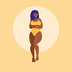 robust black woman modeling underwear