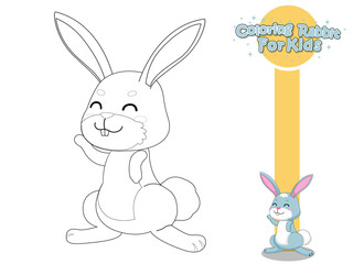 Coloring The Cute Cartoon Rabbit. Educational Game for Kids. Vector Illustration With Cartoon Style Funny Animal