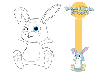 Coloring The Cute Cartoon Rabbit. Educational Game for Kids. Vector Illustration With Cartoon Style Funny Animal